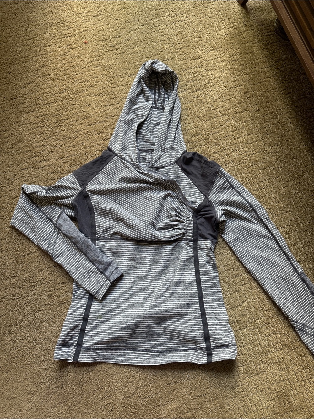 lululemon athletica Striped Hooded Pullover in Light Gray and Charcoal